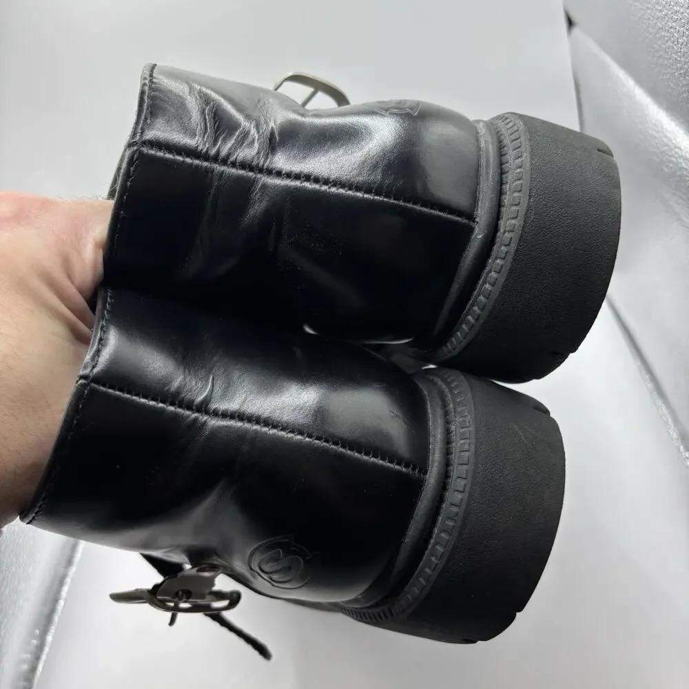 Vtg Skechers Y2K Chunky Black Leather Monk Strap Buckle  display picture 2